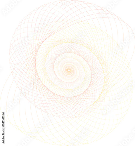 Complex concentric spiral pattern with gradient yellow to orange lines on white background abstract geometric