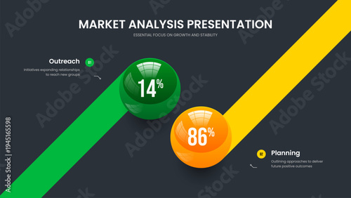 Professional Portfolio 2 Element Chart Presentation Template. Advertising Overview Frame Layout Vector Illustration. Visual Performance Two Step Diagram Slide Design.