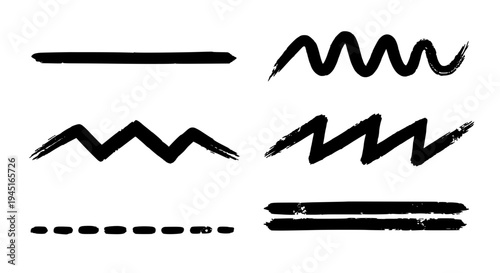Line vector set with brush strokes and scribbles in black color featuring graphic, illustration, drawing with art and
