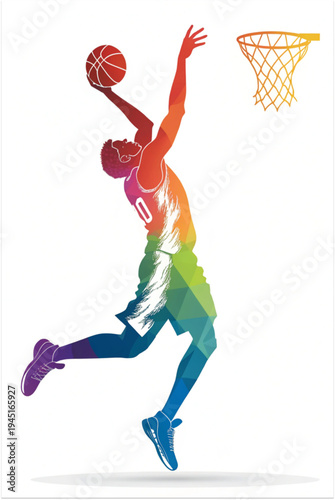 Basketball Layup Silhouette Colorful Vector Icon – Dynamic Sports Illustration