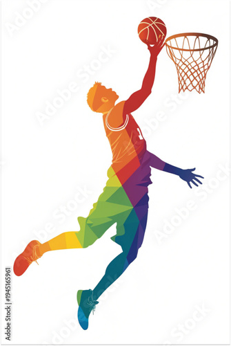 Basketball Layup Silhouette Colorful Vector Icon – Dynamic Sports Illustration