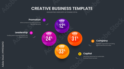 Minimalist Campaign Slideshow Template Vector Illustration. Service Profile Four Element Graph Presentation Design. Consulting Review 4 Step Chart Frame Layout.