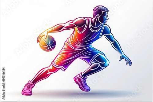Basketball Player Dribbling Silhouette Colorful Vector Icon 