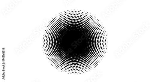 Circle halftone dot pattern with concentric rings and gradient effect on white background featuring graphic design,
