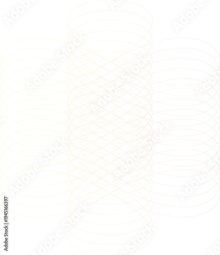 Overlapping translucent orange and red elliptical cylindrical wireframe pattern abstract
