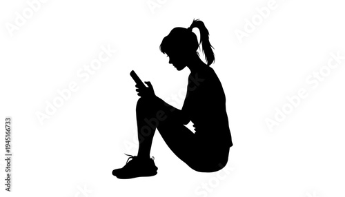 A woman silhouette sitting and using her mobile phone