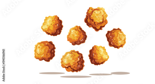 Floating Crispy Fried Chicken Nuggets Isolated on White Background