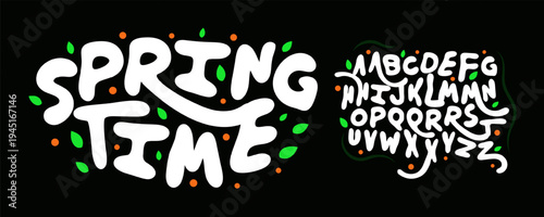 Spring Summer Font Logo Alphabet Rounded Letter Set Modern Typography, Art Festival Typographic Design for Child Birthday Title Text, Farm Cozy Typo Headline, Organic Food Fonts. Vector Typeface