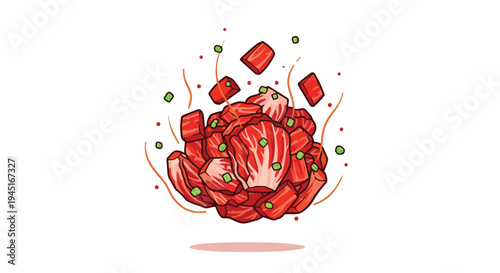 Pixel Art Kimchi Illustration with Spicy Fermented Cabbage and Green Onion Garnish