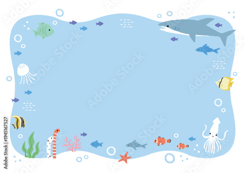 海の生き物のイラスト　フレーム