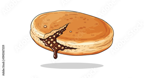 Illustration of a delicious dorayaki pancake with red bean paste filling