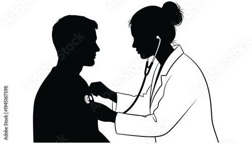 Doctor in white coat examining a patient with a stethoscope