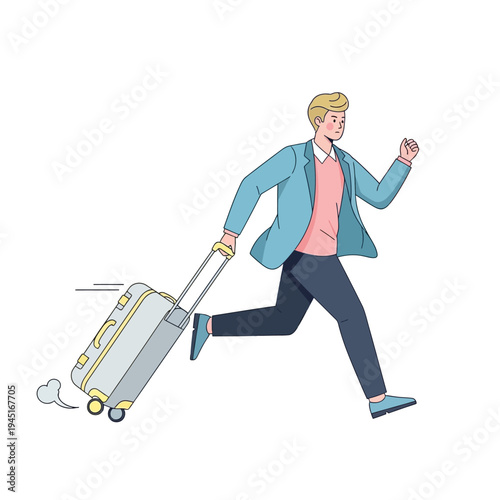 Man Running With Suitcase, Business Travel Urgency Concept Illustration
