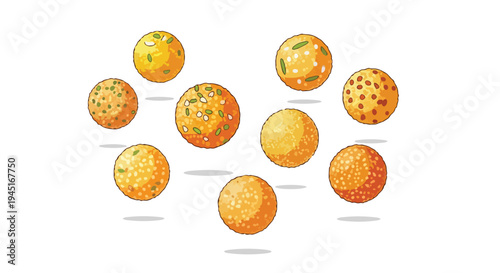 Set of Traditional Indian Sweets Laddu Isolated on White Background