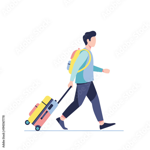 Man with Backpack and Suitcase Traveling