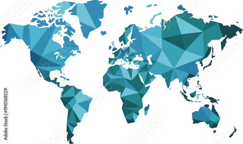 Abstract World Map with Blue Polygonal Geometric Design on White triangles