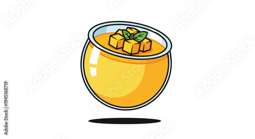 Vector illustration of a delicious mango pudding dessert in a glass bowl