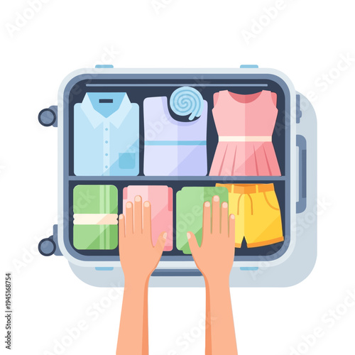 Packing Suitcase for Vacation: Clothes Organized for Travel