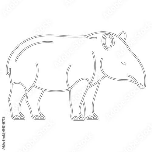 Minimal line of a tapir in black and white simple outline line minimal animal