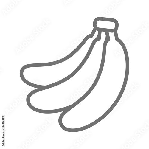 バナナ3本の線画アイコン（アウトライン・モノクロ）