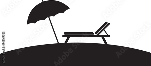 Beach Chair and Umbrella Silhouette on Sand