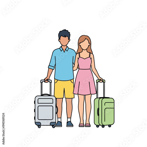 Couple with Suitcases Ready for Vacation