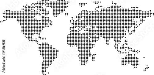 World Map Composed of Dark Purple and Black Dots on a White Background global earth