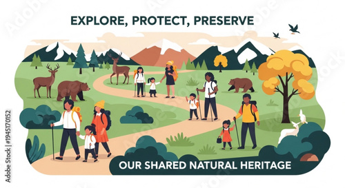 Family exploring nature protecting environment preserving heritage together outdoors