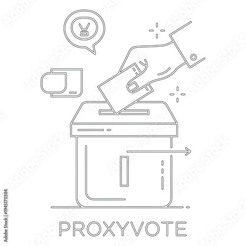 Minimal line of hand casting proxy vote into ballot box line minimal voting election hand casting vote