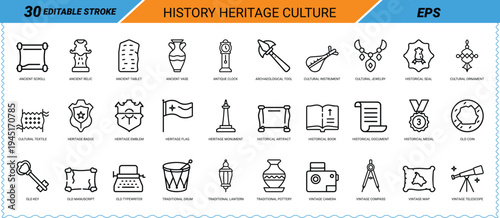 History Heritage Culture Icons Set Vector Graphic Keywords: history, heritage, culture, Icon Set
