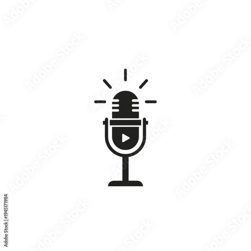 Black microphone icon with play button.