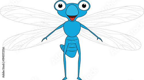 A Funny Dragonfly is Standing and Smiling Friendly.