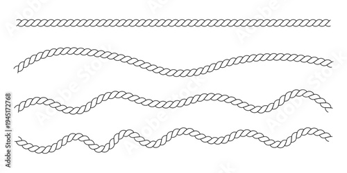 Twisted rope string overlay png on transparent background with realistic textile cord thread wool horizontal line for design decoration and craft mockup.