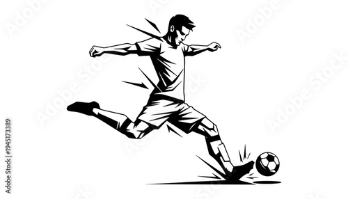 A soccer player kicking a ball in a dynamic illustration style