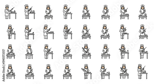 Illustrations of people sitting in chairs.
