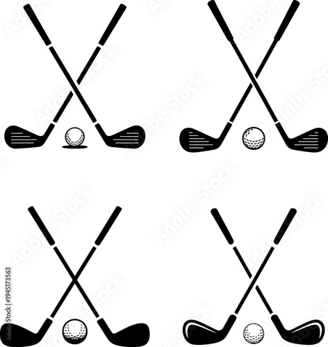 Set of Crossed Golf Clubs And Golf Ball Black And White Icon 