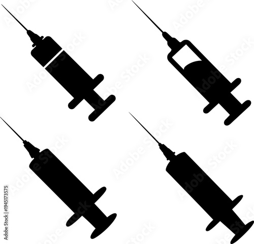 Medical Syringe Injection Silhouette Healthcare Icon Set
