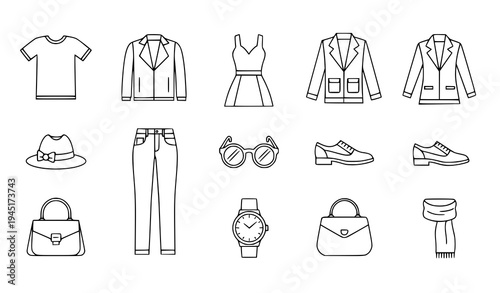Minimal Clothing Fashion and Style Vector Icon Collection