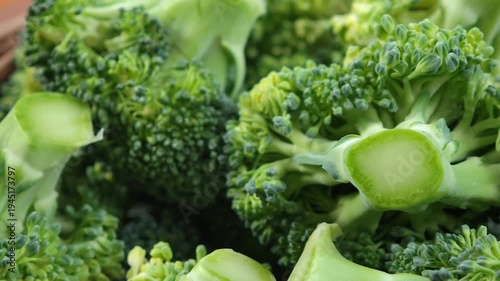 Fresh broccoli in a basket.	