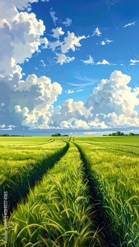 A serene landscape of a green field under a blue sky (2)