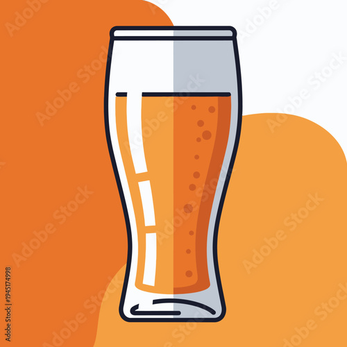 Refreshing Amber Beer in Tall Glass with Bubbles, Studio Shot on Orange Background