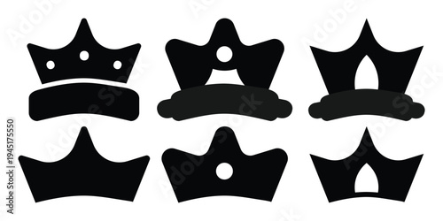 Crown set icons, collection different crown sign, silhouette crown symbol