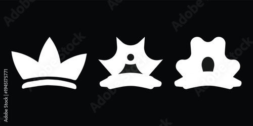 Minimalist Crown Icon Set, Luxury King and Queen Vector Logos, Royal Headwear Symbols Isolated on Black