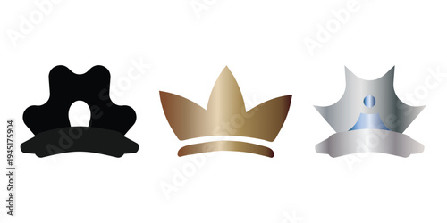 Set of Luxury Crown Logo Templates in Black, Gold, and Silver - Minimalist Royal Icons for Premium Branding