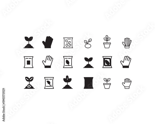 Gardening Seed Including Seed Packets Sprout Plants and Gloves on White Background
