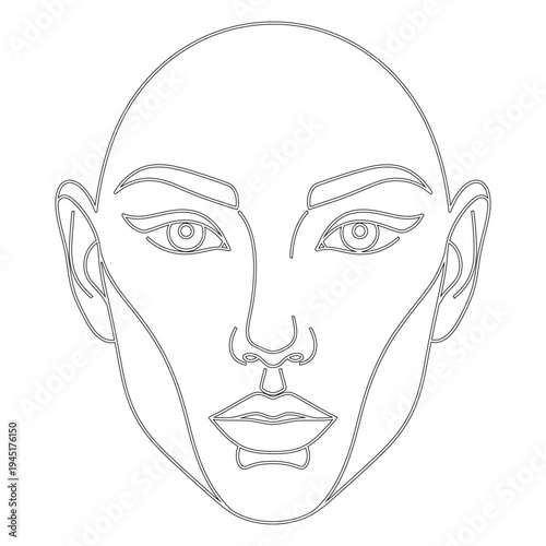 Minimalist line of a bald human face in black and white line bald simple