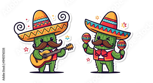 Cacti wearing sombreros and mustaches.