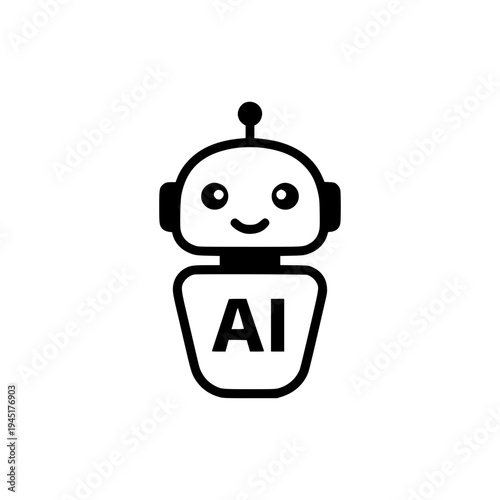 Cute artificial intelligence (AI) robot icon with modern minimal line design.