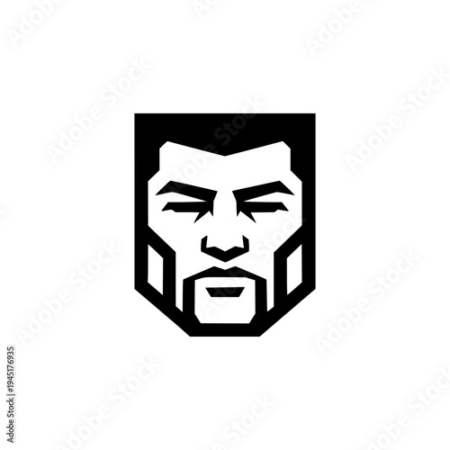 Masculine man head icon with beard in strong modern geometric style.