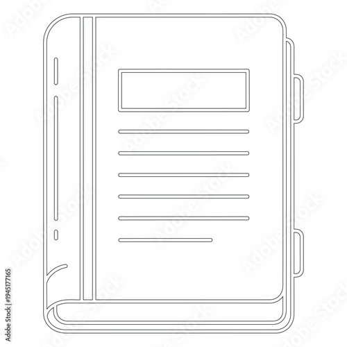 Simple outline of an open book with lined pages black and white